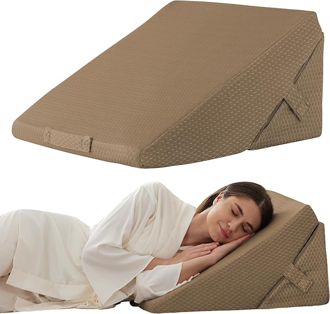 Wedge Pillow for Sleeping, Adjustable 9&12 Inch Foldable Bed Wedge Pillow Set, Orthopedic Memory Foam Triangle Pillows Wedge, 7-in-1 Elevated Pillows for Leg and Back Support, Brown