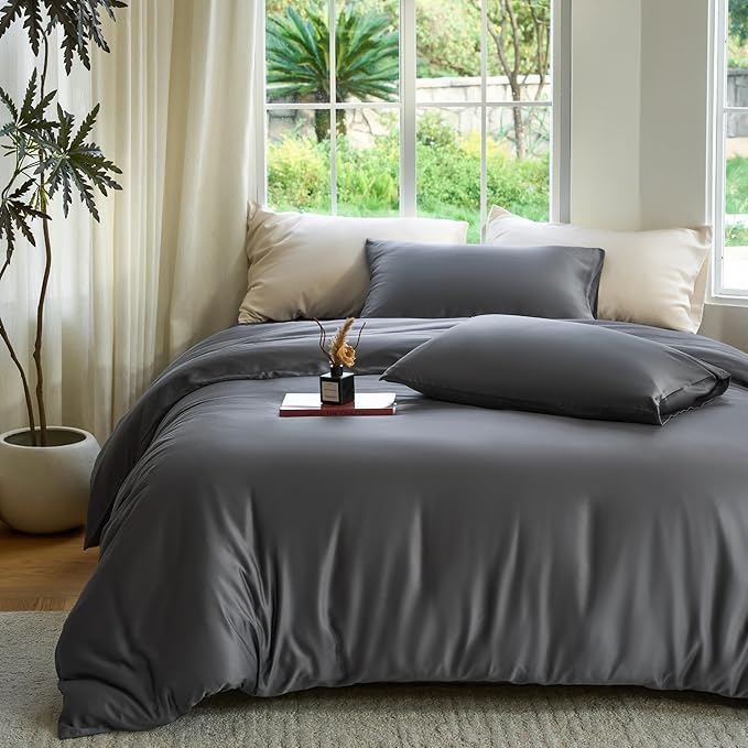 DOZ Duvet Cover Set, 100% Viscose derived from Bamboo, Organically Grown, Buttery Soft, Cooling Duvet Covers, High GSM, 1 Duvet Cover and 1 Pillowcase, 70"x90" (Storm, Twin/Twin XL)