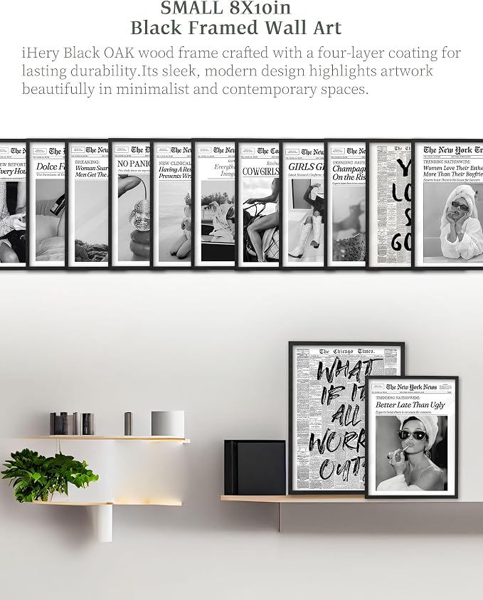 iHery Small 8x10in Dolce Far Niente Framed Newspaper Wall Art | Premium Black Natural OAK Wood Frame with Canvas Print, The Sweetness of Doing Nothing Decor for Bedroom, Living Room 1Pack
