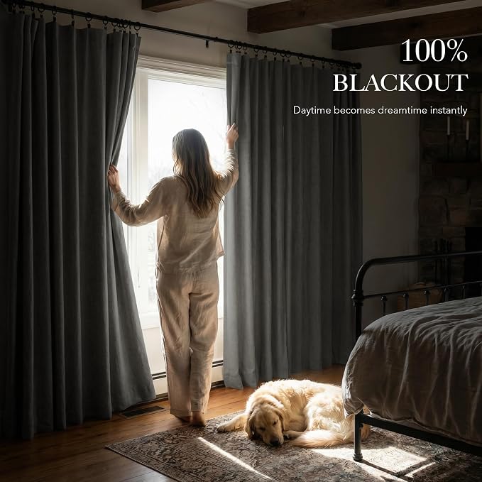 RYB HOME Grey 100% Blackout Curtains 84 Inch Long for Bedroom | Thermal Insulated Privacy Energy Saving, for Bedroom Living Room Window Office Home Theater Nursery, W52 x L84, 2 Panels