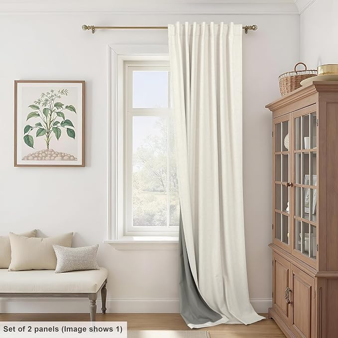 Extra Wide 60 Inch Width 100% Blackout Linen Curtains 102 Inches Long 2 Panels for Living Room Bedroom Darkening Thermal Insulated Cream Ivory Window Sliding Door Drapes Back Tab 60 x 102 Inch Length