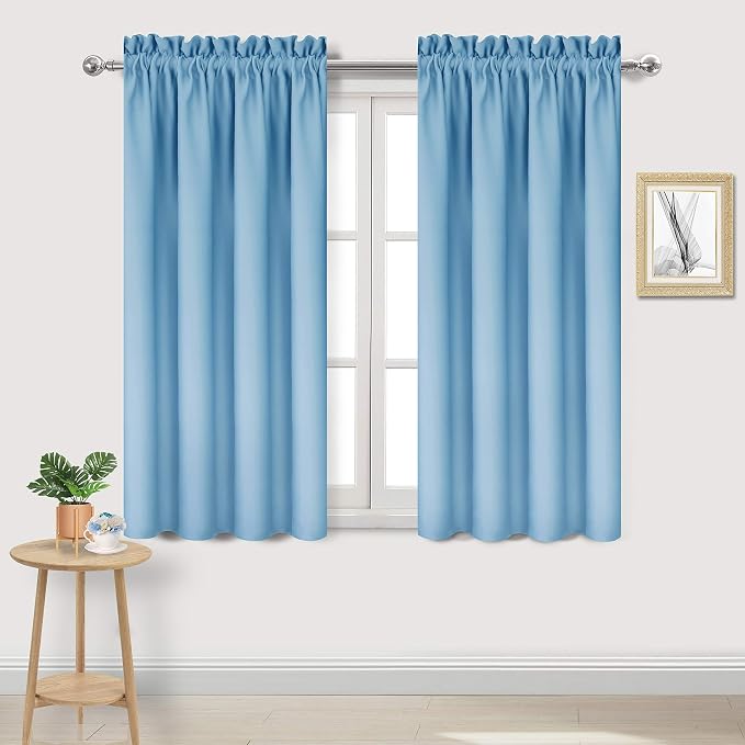DWCN Blackout Curtains for Bedroom Living Room 42 x 54 Inch Long 2 Panels | Room Darkening, Thermal Insulated, Light Blocking, Rod Pocket Drapes, Noise Reducing Window Treatments, Light Blue