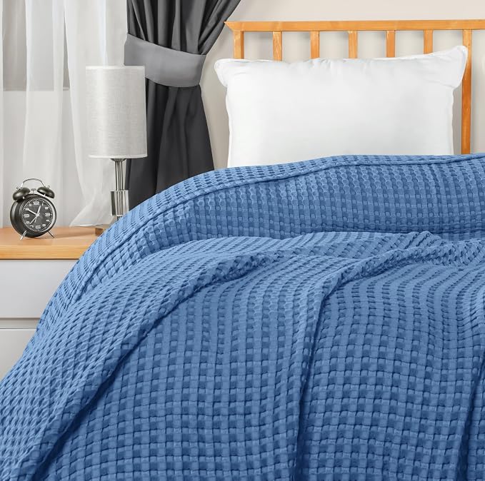Utopia Bedding 100% Cotton Waffle Blanket King Size Wedgewood, 90x108 Inch | Lightweight Breathable Cozy Summer Bed Blanket Home Decor Gift for Women and Men