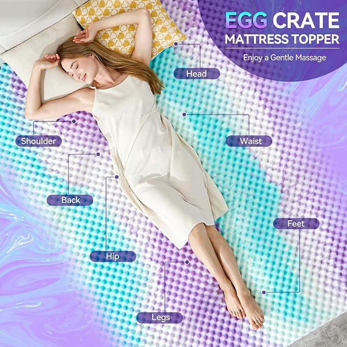 SINWEEK 2 Inch Egg Crate Memory Foam Mattress Topper Twin Size, Soft Mattress Pad for Back Pain Relief, Bed Topper, CertiPUR-US Certified, Colorful