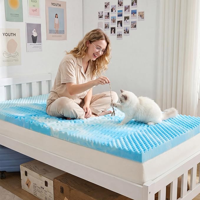 SINWEEK 3 Inch Memory Foam Mattress Topper Twin XL, Twin Extra Long Mattress Pads for College Dorm Single Bed, Pressure Relieve CertiPUR-US Certified, 39x80 Inches, Blue