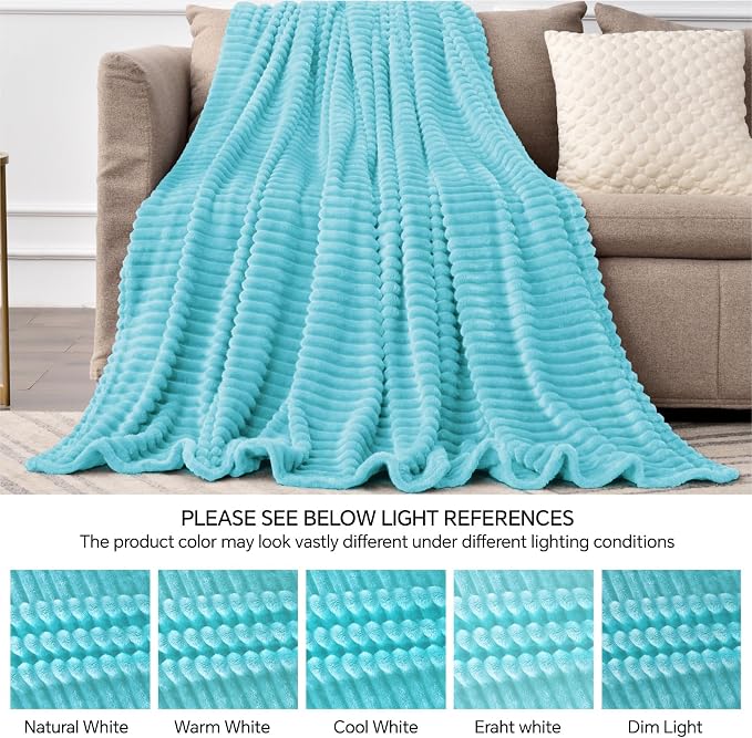 BEDELITE 3D Ribbed Light Blue Fleece Twin Blanket for Couch, 60x80 Inch | Soft Warm Fluffy Blanket for Bed Sofa College Dorm Room Decor, Luxury Cozy Plush Birthday Gifts for Women Girls, Lightweight