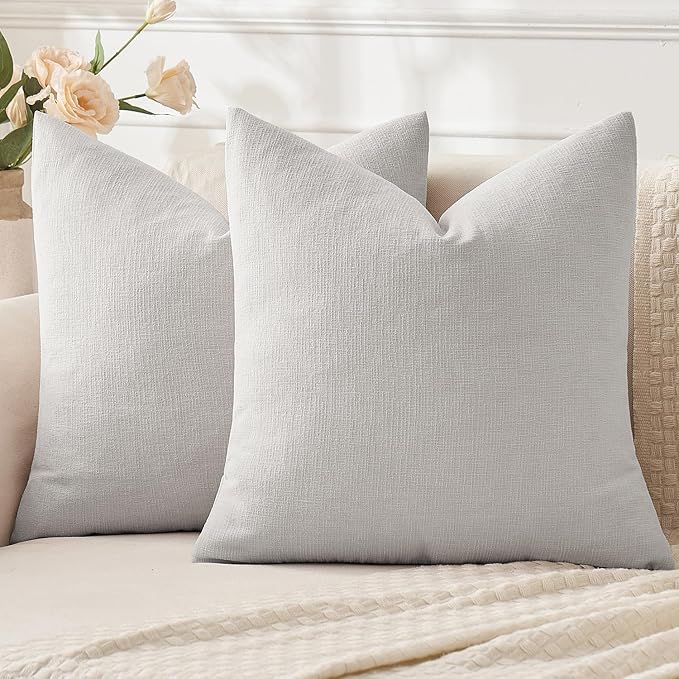 MIULEE Light Grey Chenille Couch Throw Pillow Covers, 20x20 | Set of 2, Soft Modern Farmhouse Style, Decorative Pillowcases for Sofa Living Room Bed, Home Decor