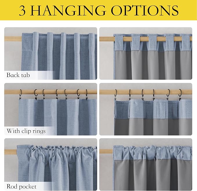 NICETOWN 100% Blackout Linen Curtains 84" Long 2 Panels, Stone Blue | Boho-Chic Thick Linen Blend, Thermal Insulated, Privacy Window Drapes for Bedroom, Living Room, W42" x L84" Each