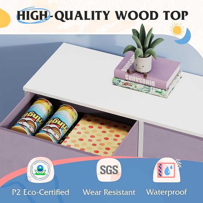 WLIVE 8 Drawer Fabric Dresser for Bedroom, Tall Storage Tower, Purple | Purple 8-drawer tall storage tower with fabric bins and wood tabletop, breathable non-woven, perfect for bedroom closet dorm