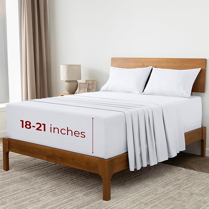 Mellanni Iconic 4-Piece, Ultra Soft Sheet Set (California King, White) | 10M+ Sleepers. Lab-tested: Sleeps Cool, Stays Bright, Strong, Smooth. Good Housekeeping Best Bedding, 7 yrs running.
