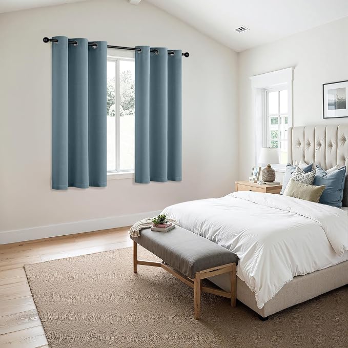 MIULEE Blackout Curtains for Bedroom 2 Panel 40 x 63 Inch Long Greyish Blue | Thermal Insulated, Living Room Darkening Grommet Drapes, Noise Reducing, Light Blocking Window Treatments