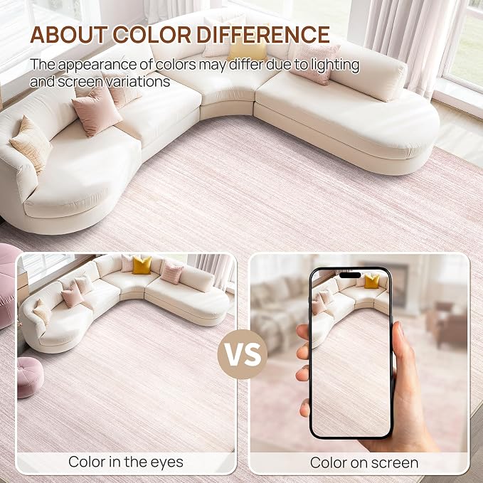 UERMEI 9x12 Washable Area Rug - Neutral Modern Abstract Living Room Rugs, Non-Slip Soft Large Indoor Floor Carpet for Bedroom Home Office & Under Dining Table Decor, Soft Pink