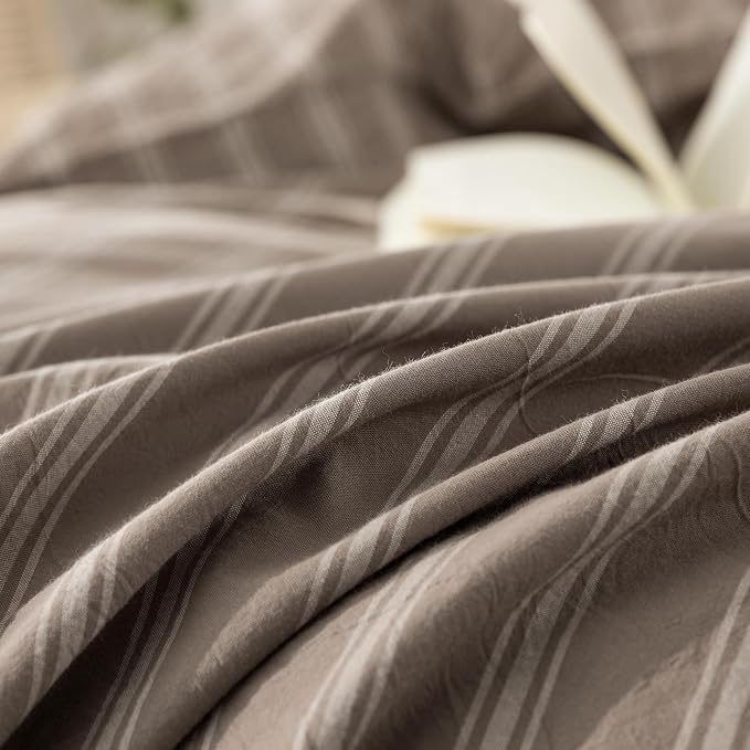 BESTOUCH Striped Cotton Duvet Cover Set Linen Feel Oversized Full | 100% Washed Cotton, Soft Wrinkle Texture, Hidden Zipper, 8 Ties, Breathable Lightweight Durable Comfy, 3 Pcs No Insert