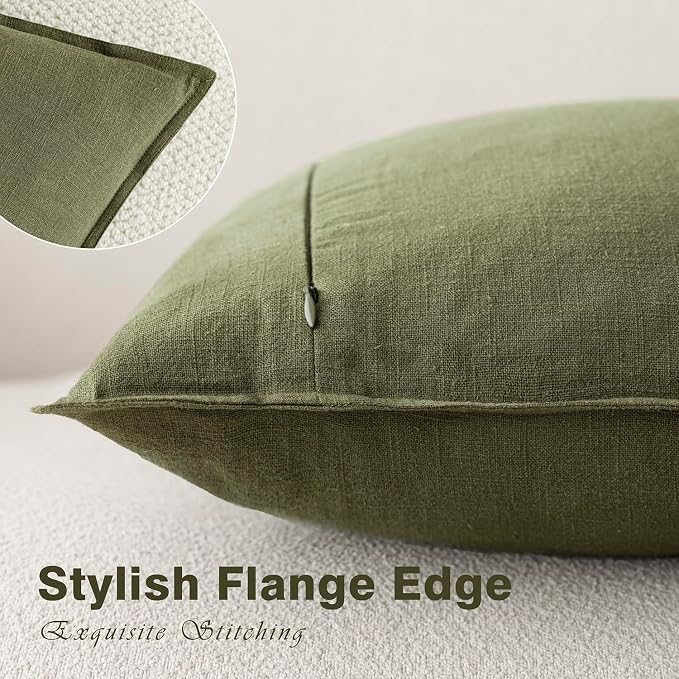 Foindtower Linen Solid Decorative Throw Pillow Covers 26x26 Olive Green | Boho Farmhouse Morden Pillowcase,Pack of 2 Soft Accent Cushion Covers,Rustic Home Decor for Chair Couch Bedroom Living Room