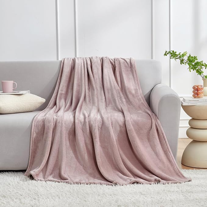 Hansleep Twin Pink Fleece Blanket, Soft Flannel Bed Blanket | Fuzzy Cozy Blanket 60x80 Inches, Multi-use for Bed, Sofa, Couch, Travel, Camping, All Season Warm Lightweight Cover