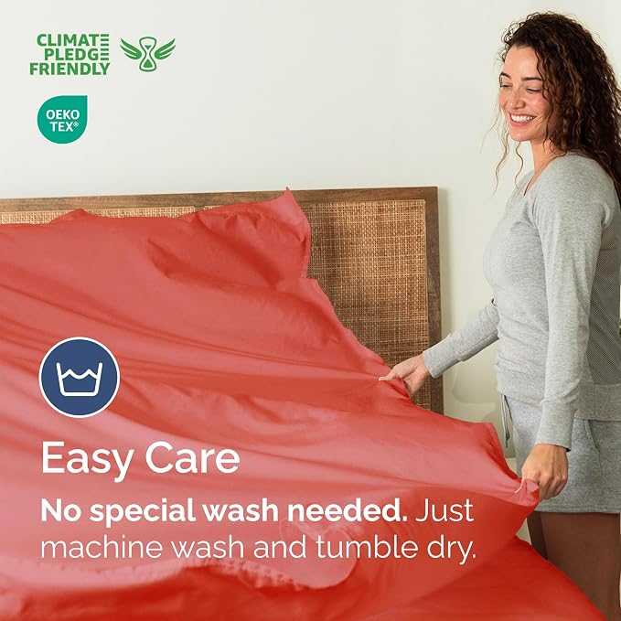 Cal King Flat Sheet - Single Top Flat Sheet Only - Soft & Cooling - Coral | Hotel Luxury Top Flat Sheet Only, Ultra-Soft, Breathable & Cooling, Fade & Wrinkle Free, Easy-Care, Stain & Shrink Resistant