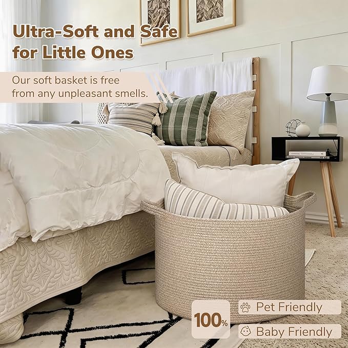 INDRESSME XXXLarge Woven Wicker Blanket Basket Living Room, 90L | 21.7" x 13.8" Storage baskets for toys laundry & pillows. Fits living room, bedroom or nursery décor. Soft-touch with handles