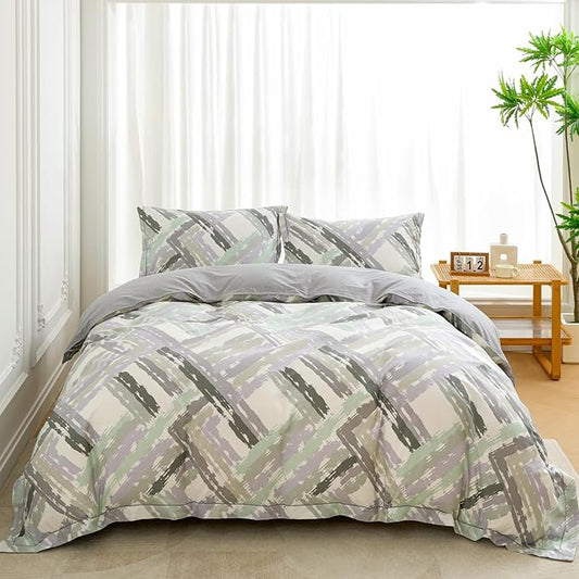 OAITE Queen Floral Pattern Duvet Cover Set Unique Design 3pcs 100% Cotton | Exquisite Stitched Hem, Breathable,Soft,Hidden Zipper,8 Corner Ties,Easy Care for All Season