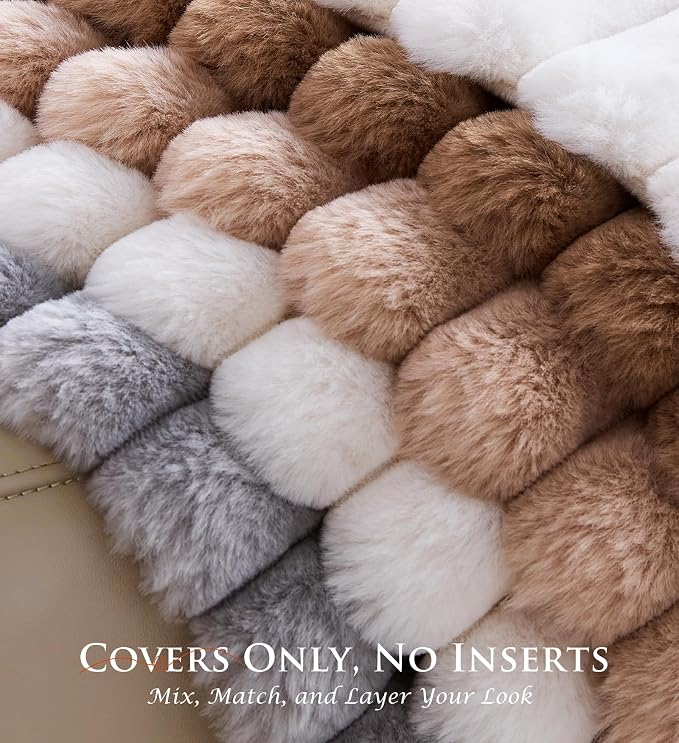Pack of 2 Throw Pillow Covers 18x18 Decorative Solid Plush Faux Fur with Soft Velvet Back, Square Striped Cushion Cases Modern Farmhouse Home Decor for Living Room Couch Sofa Bed Dark Gray