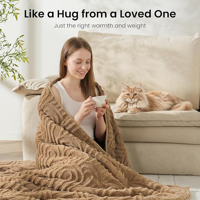 Drewin Weighted Blanket Queen Size 15lbs for Adults,Brown,60 x 80 inches | Stress Relief & Better Sleep,Soft Jacquard Sherpa with Glass Beads,Machine Washable,Great for Napping,Relaxing,Reading