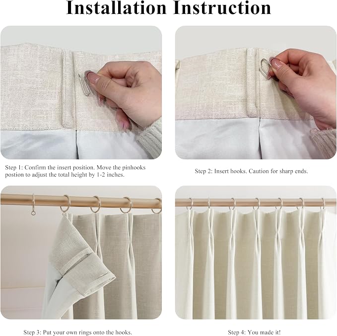 WEST LAKE 112 Inch Beige Chenille French Pleated 90% Blackout Curtains | for Bedroom,Microfiber Lined Triple Weave Textured Heavy Drapes,Bedroom Window Treatment,Back Tab,40"Wx112"L,Pack of 2