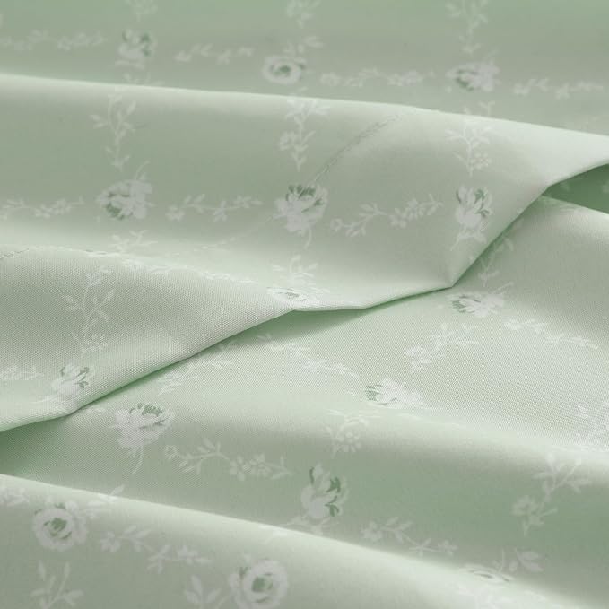 Madison Park Essentials Green Floral Comforter Set with Sheets Queen,7pc | Vintage, Ruffle Bed in a Bag, Reversible, Elegant Bedding Set, All Season, Machine Washable, Wrinkle Resistant, Ultra Soft
