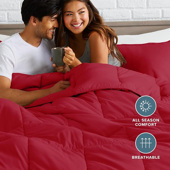 Bare Home Comforter Set - 1800 Ultra Soft (Oversized Queen, Red) | All-Season, Breathable, Hypoallergenic, Premium 1800, Warm, Cozy