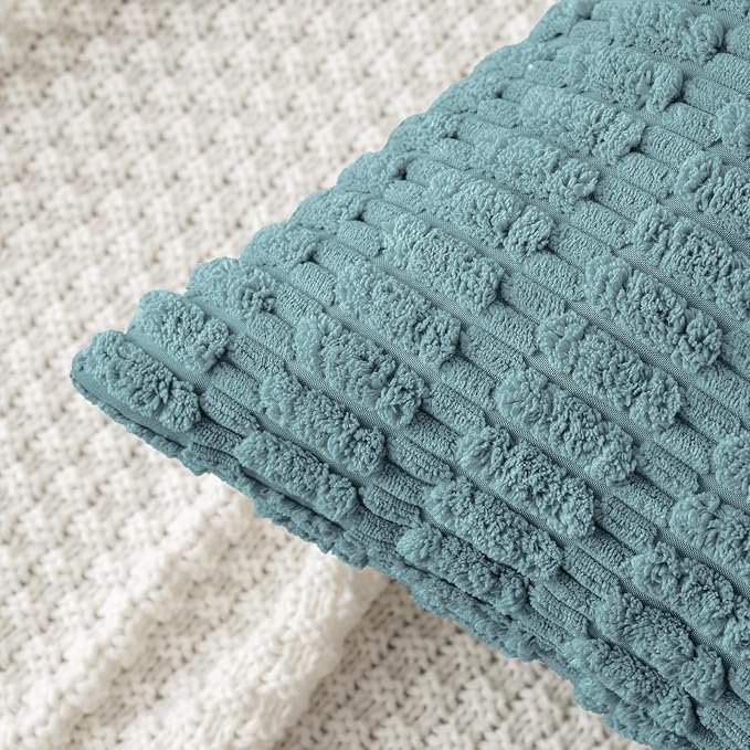 MIULEE Lumbar Corduroy Decorative Throw Pillow Covers 12x20 Coastal Blue | Pack of 2 Soft Boho Striped Pillow Covers Modern Farmhouse Home Decor For Sofa Living Room Couch Bed