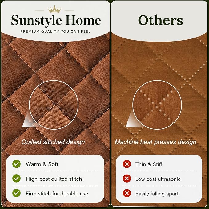 SunStyle Home King Quilt Bedding Set, Lightweight Bedspreads,Brunt Orange | Soft Coverlet With 2 Pillow Shams,Morden Style Quilts for All Season,Suitable for Bed,Couch,Bedroom,Guest Room,106"X96"