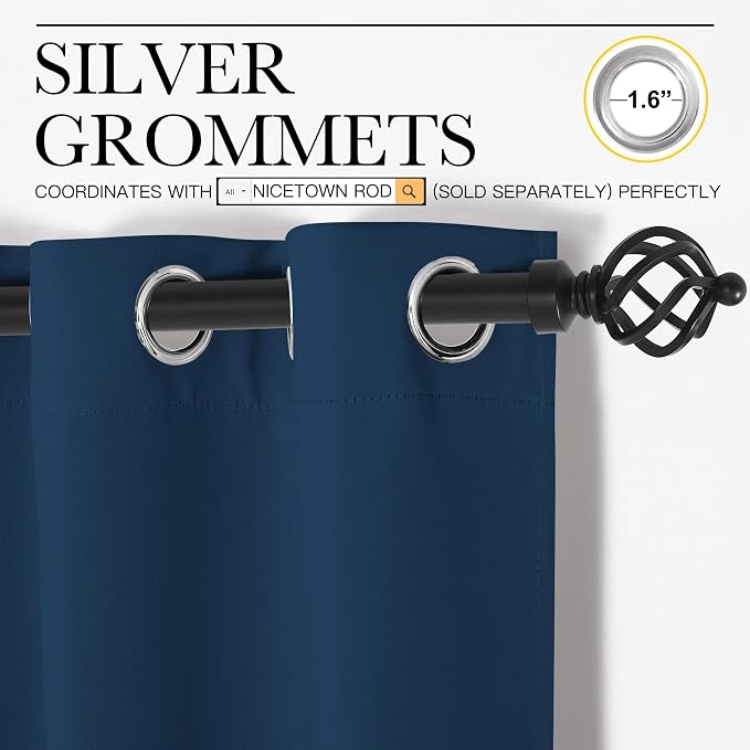 NICETOWN Patio Glass Door Blackout Curtains 1 Pair 42 x 90-in Moroccan Blue | Privacy Panel Drapes for Bedroom/Living Room, Dining and Guest Room