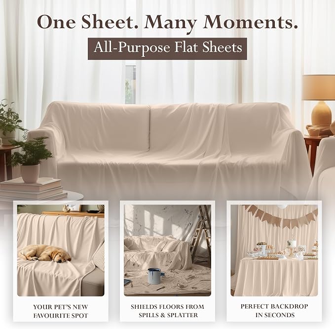 Queen Size Flat Sheet Only Pack of 6, Ultra Soft Hotel Sheets, Beige | Hotel Bedding, Cooling Comfort, Smooth Feel, Wrinkle & Fade Resistant, Easy Care, Long-Lasting, Machine Washable, OEKO-TEX