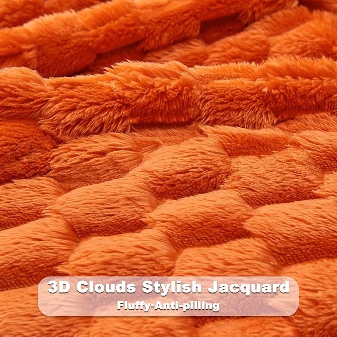 NEWCOSPLAY Fleece Clouds Cozy Queen Blanket for Couch, Orange, 90"x90" | Premium Silky Flannel Blanket, Soft Lightweight Fluffy Throw Blanket for Bed Sofa Decor, Gift for All Season Use