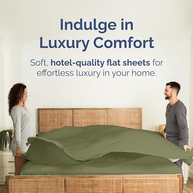 Cal King Flat Sheet - Single Top Flat Sheet Only - Cooling - Sage Green | Hotel Luxury Top Flat Sheet Only, Ultra-Soft, Breathable & Cooling, Fade & Wrinkle Free, Easy-Care, Stain & Shrink Resistant