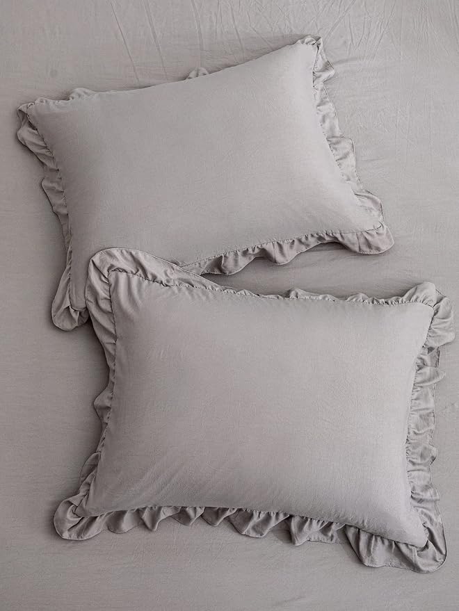 Cute Pillowcases Light Gray Pillow Shams Gray Ruffle Queen Pillowcases Set of 2 Shabby Chic Fringe Decor Pillow Cover 2 Pack (Queen (20''x30''), Light Grey)