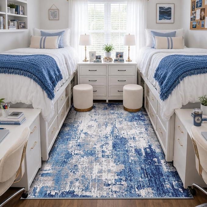 RELEANY Washable 4'x6' Abstract Area Rug for Living Room Blue Gray | Carpet for Bedroom, Kitchen, Office, Hallway and Entryway, Printed Pattern, Non‑Slip, Soft, Stain‑Resistant, Easy to Clean