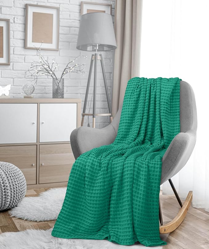 Utopia Bedding 100% Cotton Waffle Blanket Queen Emerald Green, 90x90 Inch | Lightweight Breathable Cozy Summer Bed Blanket Home Decor Gift for Women and Men