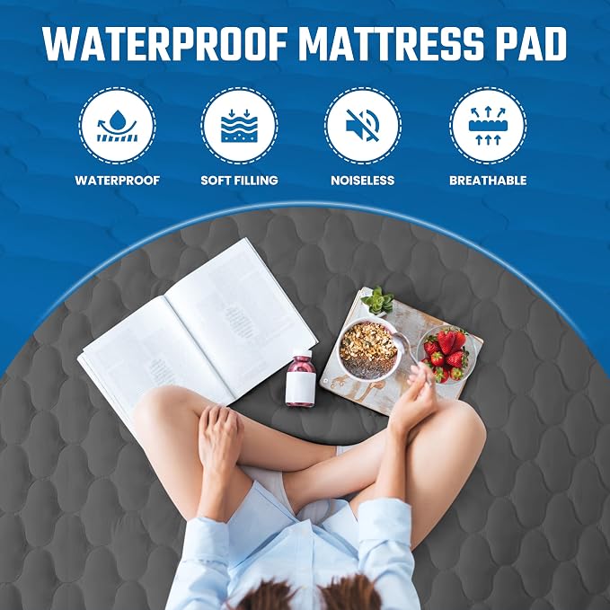 Utopia Bedding Waterproof Mattress Protector, King Mattress Pad, Quilted Fitted Cover Stretches up to 16 Inches Deep (Grey) | Deep Pockets fits upto 16" Deep, 100% Waterproof Mattress Cover Soft Breathable & Noiseless Mattress Topper by Utopia Bedding