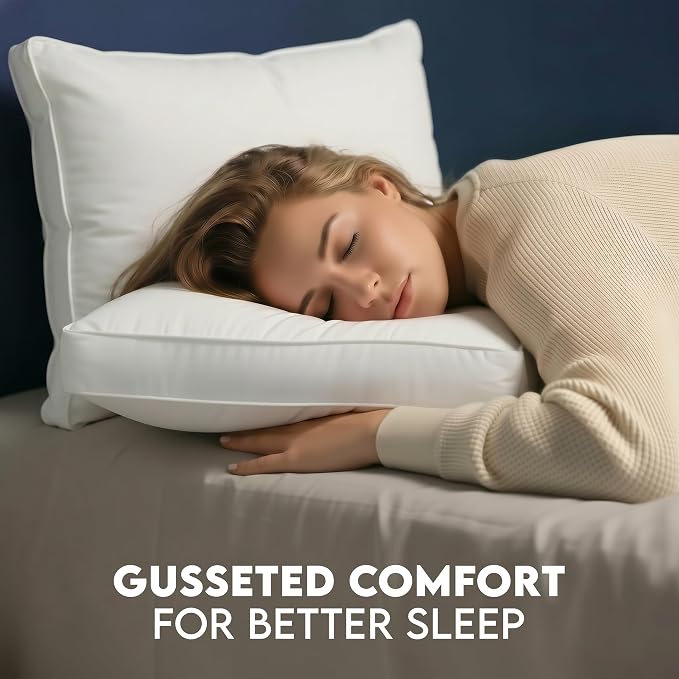 Utopia Bedding Gusset Bed Pillow, Hotel Pillows European Size Set of 2 | Cotton Blended Down alternative pillows for sleeping, soft fluffy cooling comfort for Back, side & stomach sleepers, 2 pack
