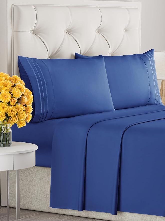 Cal King Size 4 Piece Sheet Set - Ultra Soft & Cooling Sheets - Cobalt Blue | Fits 8 Inch to 16 inch Mattress, Wrinkle Free & Fade Resistant with Deep Pockets, Breathable, Comfy Hotel Luxury Bedding