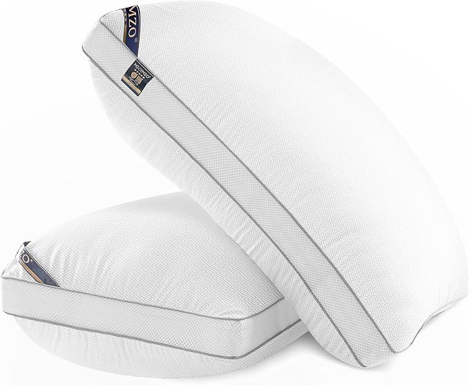 MZOIMZO Luxury Comfy Hotel Collection Bed Pillows for Sleeping- Firm King Size Set of 2, Gusseted Cooling Side Mesh Design with Premium Down Alternative Filling for Back, Stomach or Side Sleepers