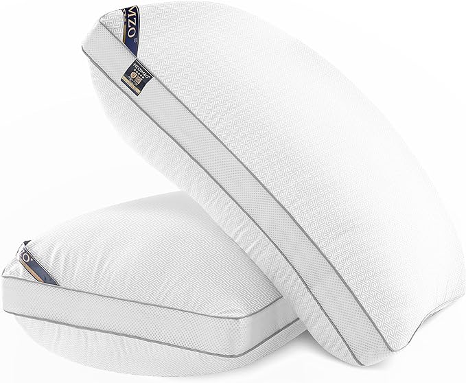MZOIMZO Luxury Comfy Hotel Collection Bed Pillows for Sleeping- Firm Queen Size Set of 2, Gusseted Cooling Side Mesh Design with Premium Down Alternative Filling for Back, Stomach or Side Sleepers