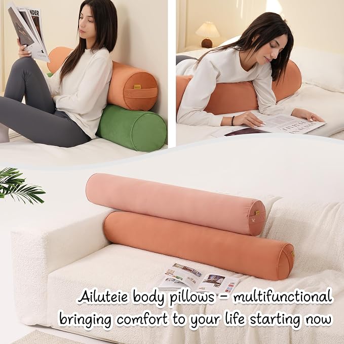 Body Pillow for Adults,Long Round Pillow,Big Cylindrical Pillow,Large Full Bolster Pillows for Side Sleepers (Amber Orange, 47.24"*7.87")