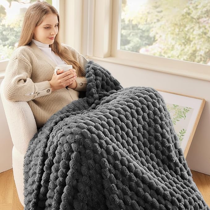 NEWCOSPLAY Fleece Clouds Cozy Twin Blanket for Couch, Grey, 60"x80" | Premium Silky Flannel Blanket, Soft Lightweight Fluffy Throw Blanket for Bed Sofa Decor, Gift for All Season Use