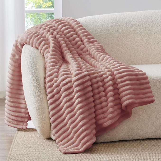 BEDELITE Ribbed Twin Blanket for Couch & Bed, Dusty Pink, 60"x80" | Ultra-Soft Plush Fleece, Cozy, Warm Yet Lightweight, Ribbed Texture, Home Decor, Machine Washable, Giftable, All-Season Use