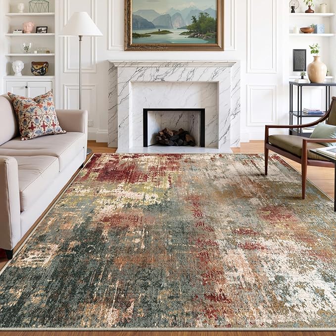 RELEANY Washable 5'x8' Abstract Area Rug for Living Room Rustic Brown | Carpet for Bedroom, Kitchen, Office, Hallway and Entryway, Printed Pattern, Non‑Slip, Soft, Stain‑Resistant, Easy to Clean