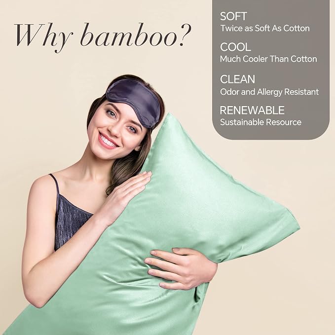 BEDELITE Cooling Pillow Cases Queen, Rayon Made from Bamboo, Mint Green | Cooling and Breathable Pillow Cover for Hot Sleepers & Night Sweats, Silky Soft Cozy, Envelope Closure, 20"x30", Set of 2