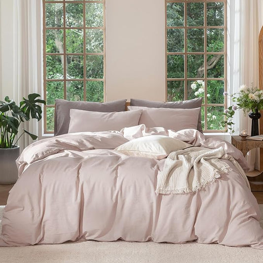MooMee Duvet Cover Set 100% Washed Cotton Linen Like Cal King | Relaxed Linen-like Texture. Soft, Breathable & Long-lasting Comfort. Lightweight. Hidden Zipper with 8 Interior Corner Ties
