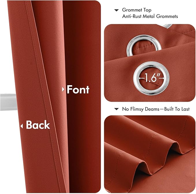 MIULEE Fall Blackout Curtains for Bedroom 2 Panel 40"x96" Long Burnt Orange | Thermal Insulated, Living Room Darkening Grommet Drapes, Noise Reducing, Light Blocking Window Treatments
