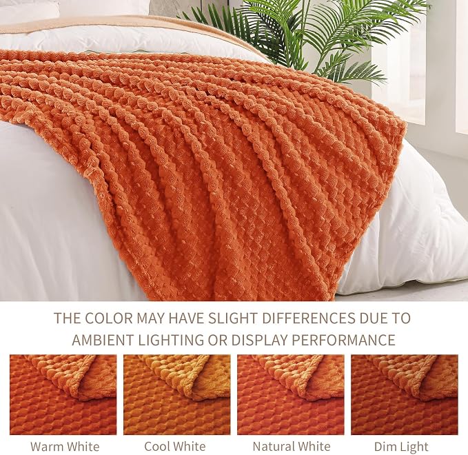 Exclusivo Mezcla Large 3D Fleece Throw Blanket for Couch, Burnt Orange | Extra Soft Fuzzy Plush Lightweight Throws, Cozy Fluffy Decorative Blankets for All Seasons, 50x70 Inches