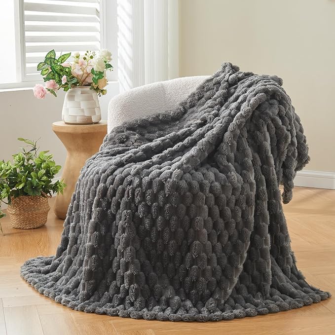 NEWCOSPLAY Fleece Clouds Cozy Twin Blanket for Couch, Grey, 60"x80" | Premium Silky Flannel Blanket, Soft Lightweight Fluffy Throw Blanket for Bed Sofa Decor, Gift for All Season Use